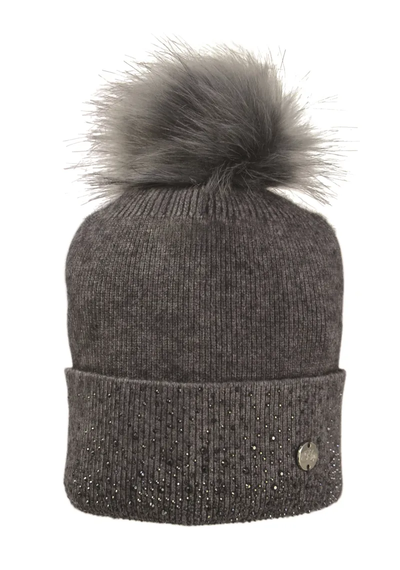Hy Equestrian Alaska Diamante Bobble Hat - Grey/Black